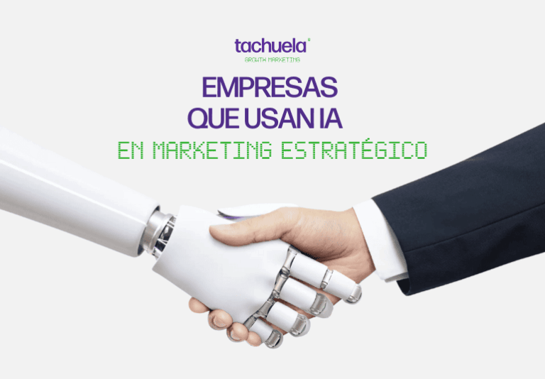 Mano humana y mano robótica dándose la mano, simbolizando el uso de IA en marketing estratégico por empresas.